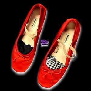 Miu Miu Vintage by Prada Red Satin Silk Ballerina Ballet Flats